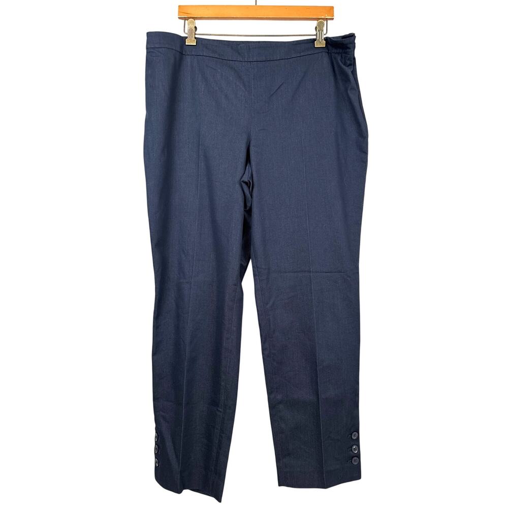 Talbots Womens 16W Navy Chatham Ankle Pants Button Hem Preppy Chic
